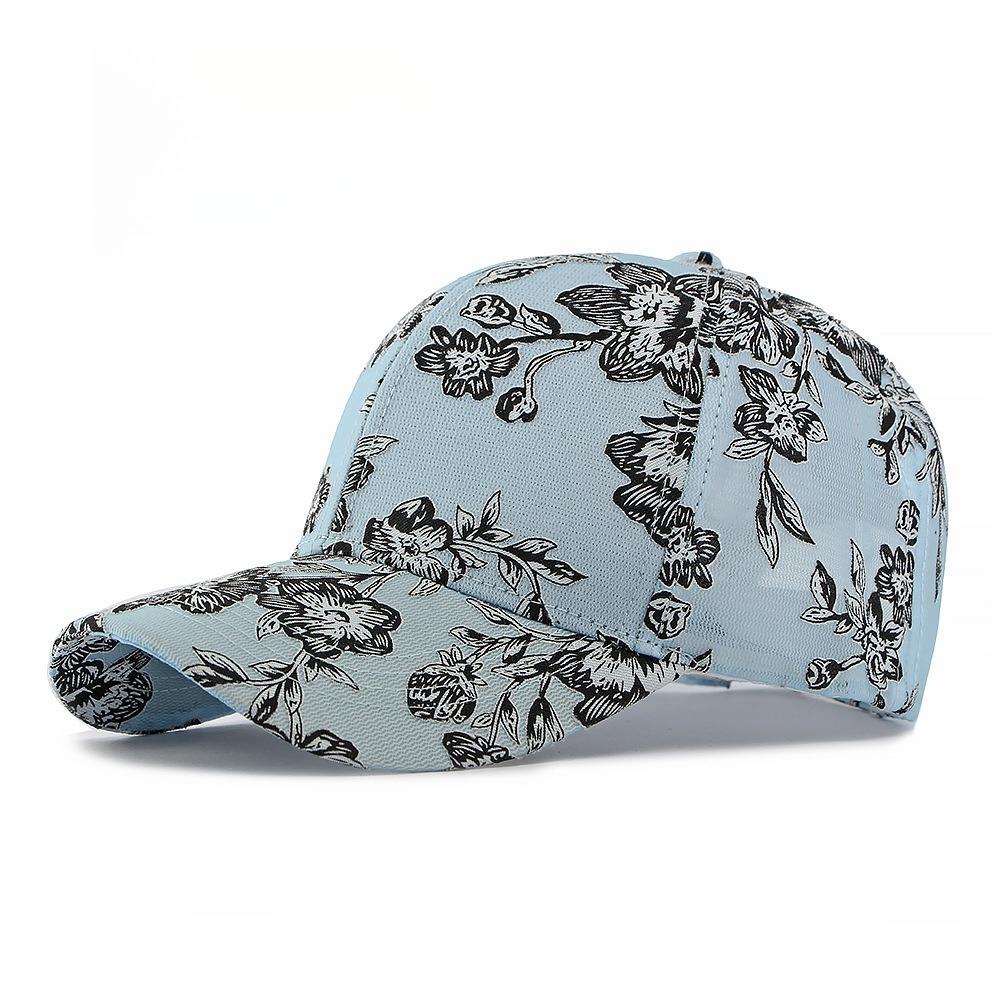 Women’s Korean-Style Floral Print Mesh Baseball Cap, Breathable Hard-Top Summer Hat for Outdoor Sun Protection