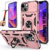 Case for iPhone 14 Plus - Shockproof - Pink - Camera Protection - Built-in Stand - Tempered Glass