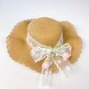 Sweet Lightweight Straw Hat Lace Bow Woven Straw Sun Hat Flat Top Breathable Beach Hat Summer