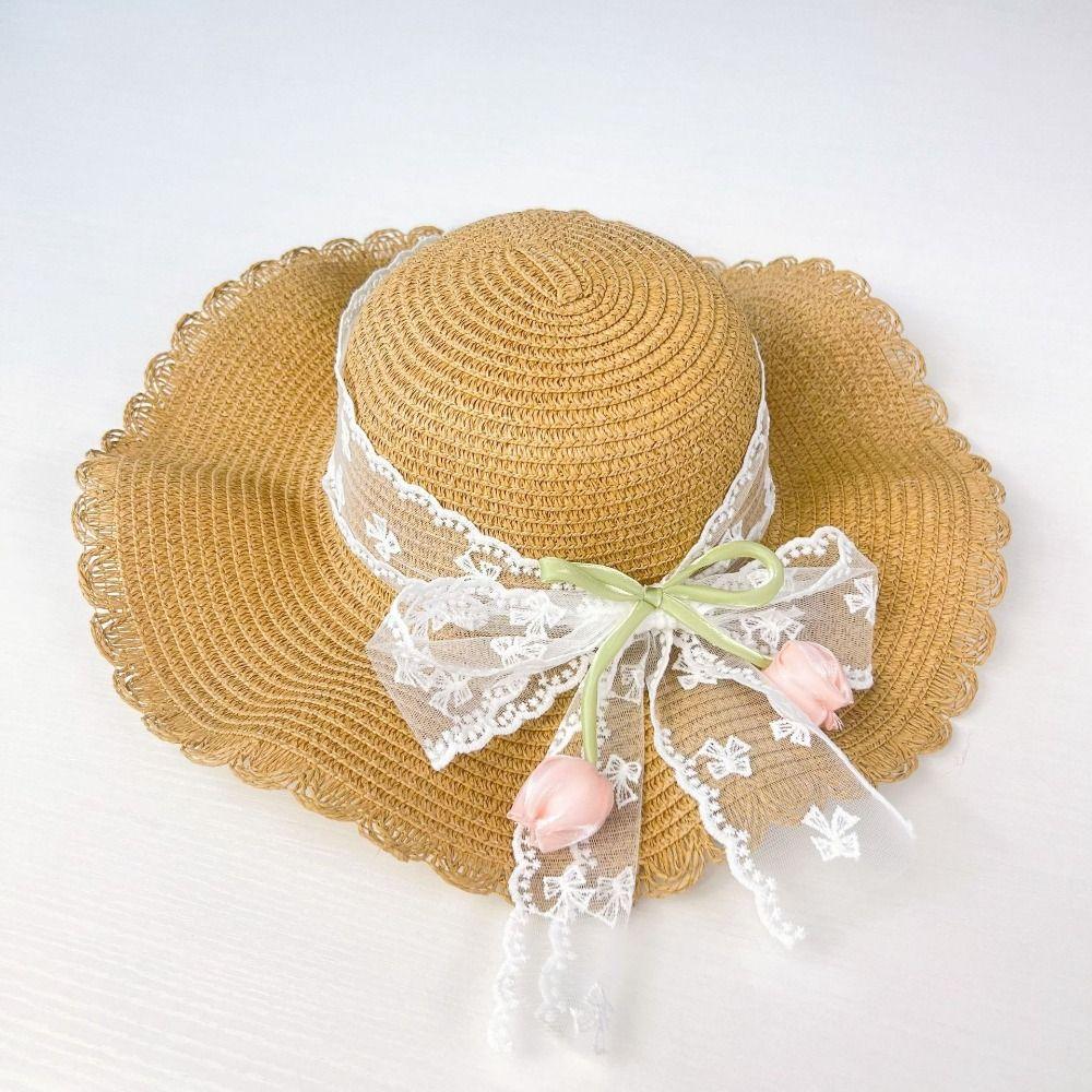 Lace Bow Sun Hat Lightweight Beach Hat Kawaii Straw Hat Beach