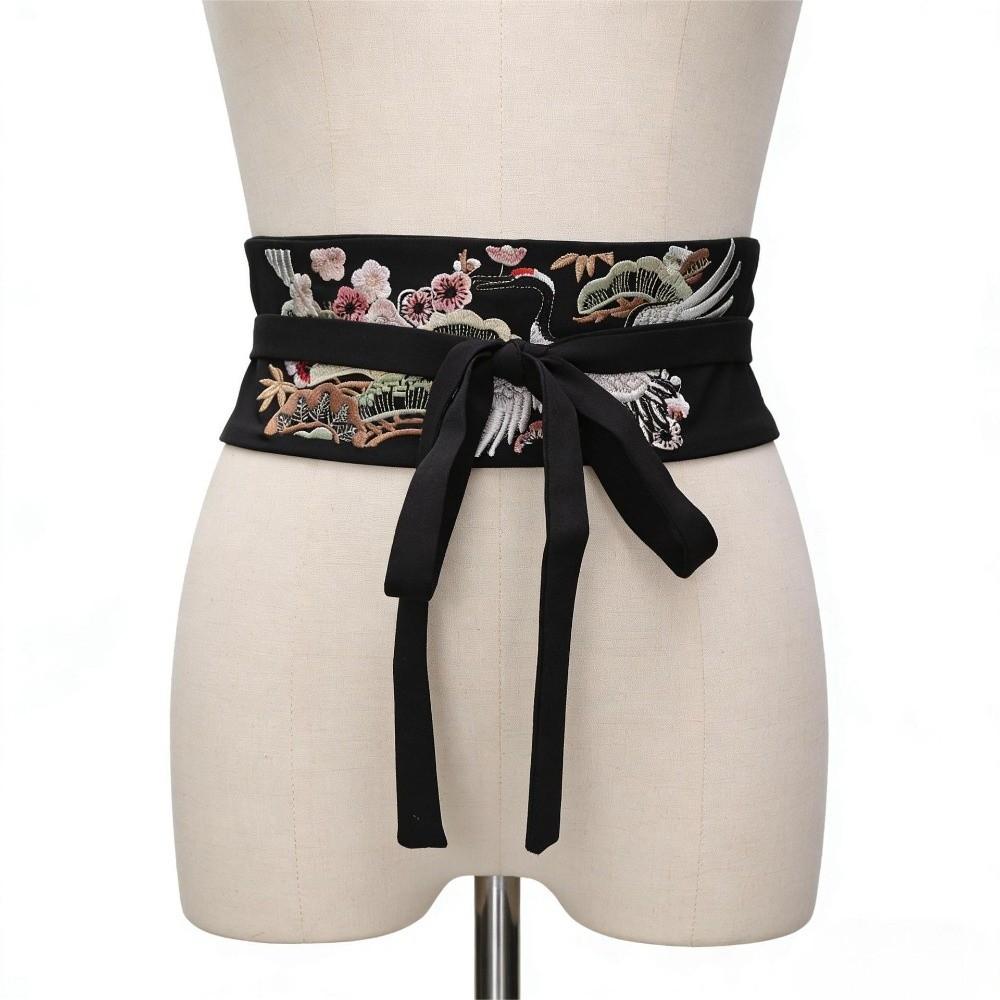 Embroidered Hanfu Cummerbund Crane Phoenix Flower Corset Belt Elegant Dress Girdle For Women