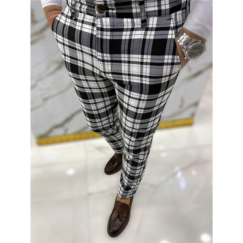 Европа и Соединенные Штаты осенью и зимой мужские повседневные принтованные брюки-карандаш в полоску со средней посадкой узкие трендовые брюки