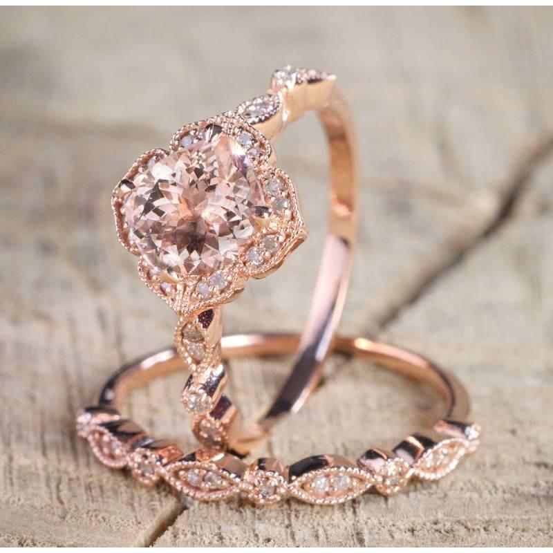 Stunning Pink Zirconia Micro Pave Princess Engagement Ring 18k Rose Gold Plated