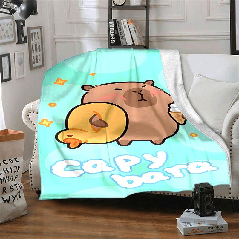 Kapibara Flannel Blanket Soft Warm All-Season Throw, Design for Camping, Car Travel, Hiking Sofa, Bed, Office Perfect Gift for Parties
