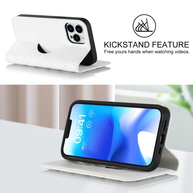 For iPhone 13 Pro Max Rhombic MagSafe RFID Anti-Theft Wallet Leather Phone Case