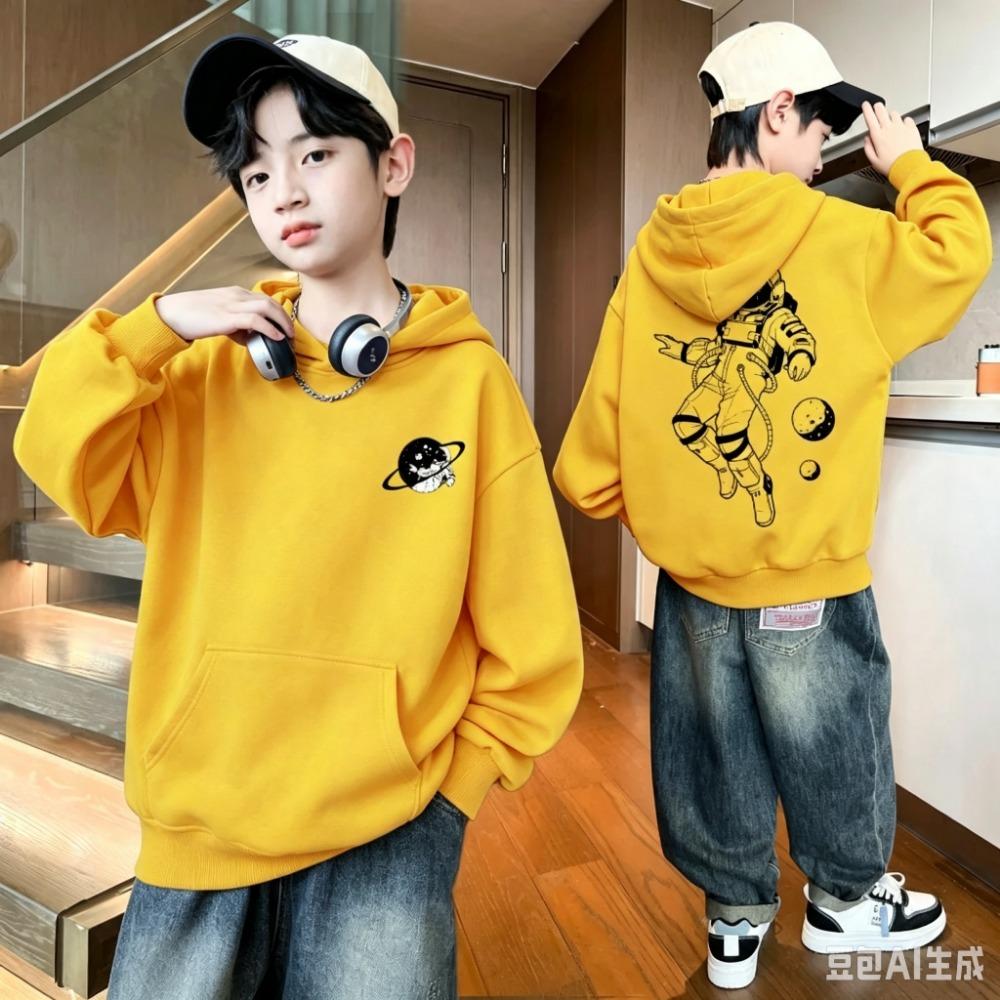 Autumn and Winter Kids' Hoodie - Korean Style Cartoon Astronaut Print