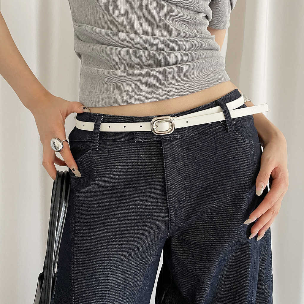 Style Thin Pu Leather Belt With Metal Clasp For Daily Casual Outfits