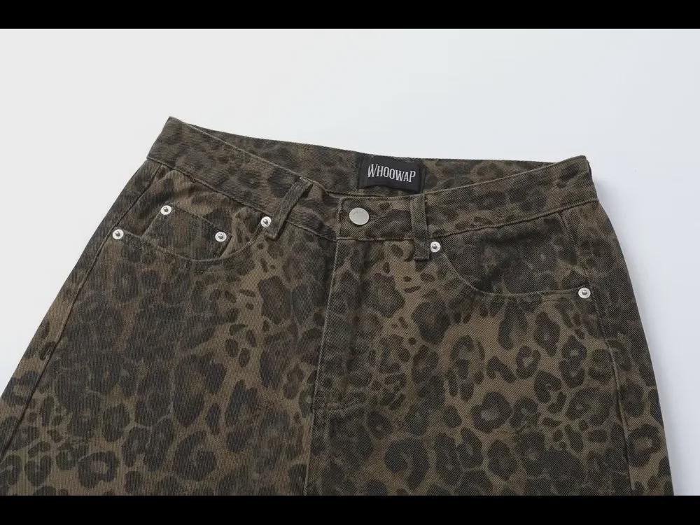 2023 Новые американские джинсы прямого покроя с леопардовым принтом в стиле ретро для мужчин и женщин - модные повседневные брюки осень/зима