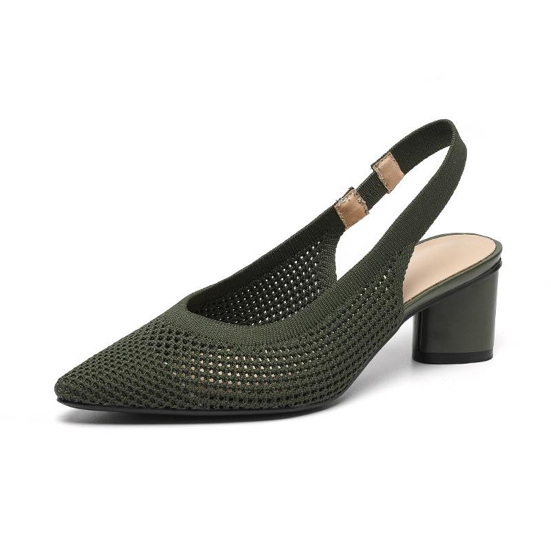2024 New Women Sandals Knitted Pointed Toe Elastic Strap High Heels Summer Fashion Closed Toe Slingback Sandals Sandalias Mujer