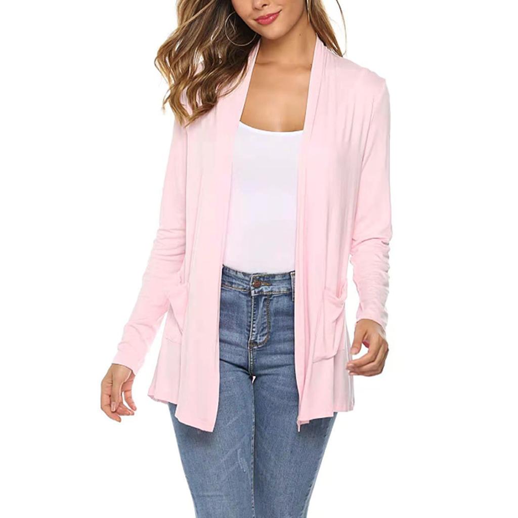Женская модная свободная повседневная однотонная куртка-кардиган с карманами и верхом