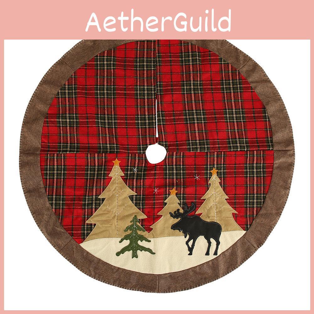 Festive Checked Fabric Christmas Tree Skirt With Charming Embroidery And Unique Design