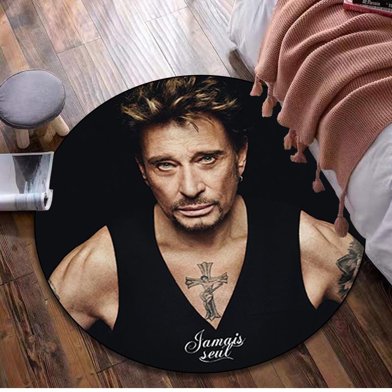 1Pc Johnny Hallyday Circular Print Rug - home decoration Carpet For Living Room Bedroom Flooring Computer Chair Area Rug