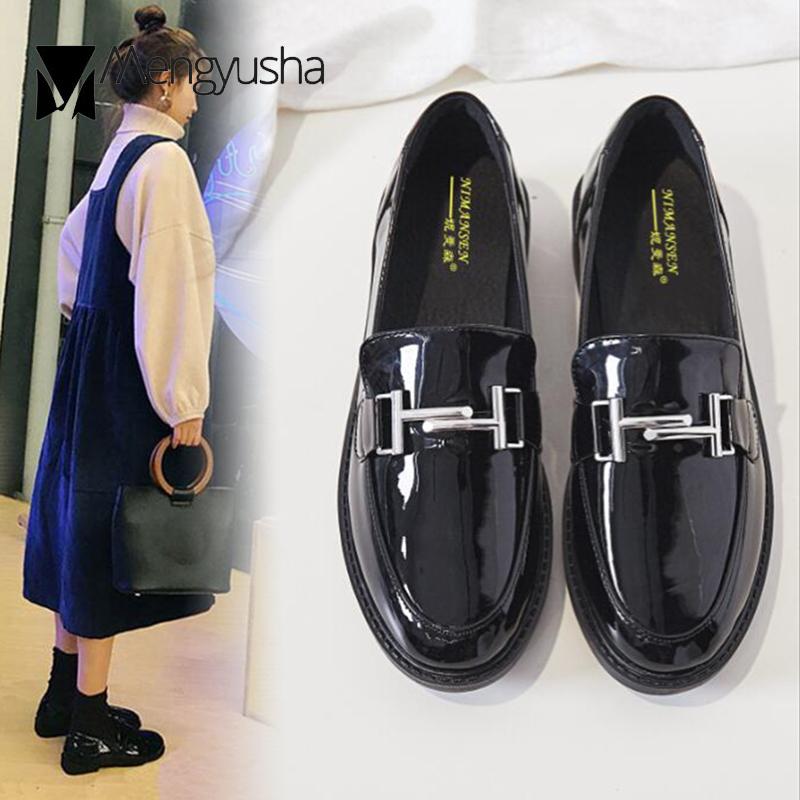 Мода 4-стиль бант/металлические букле мокасины женские балетки британские лакированные кожаные туфли женские эспадрильи на толстом каблуке 2024