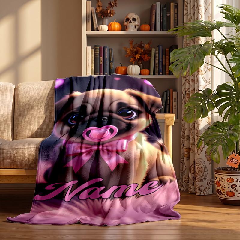 Cute PUPPY Custom Flannel Blankets Soft Warm Cozy Throws for Home Decor Holiday Gifts