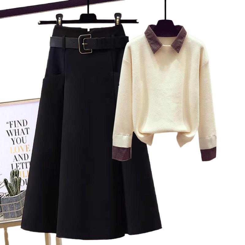 2023 Высококачественный женский комплект из трикотажного свитера и юбки А-силуэта из шерстяной смеси