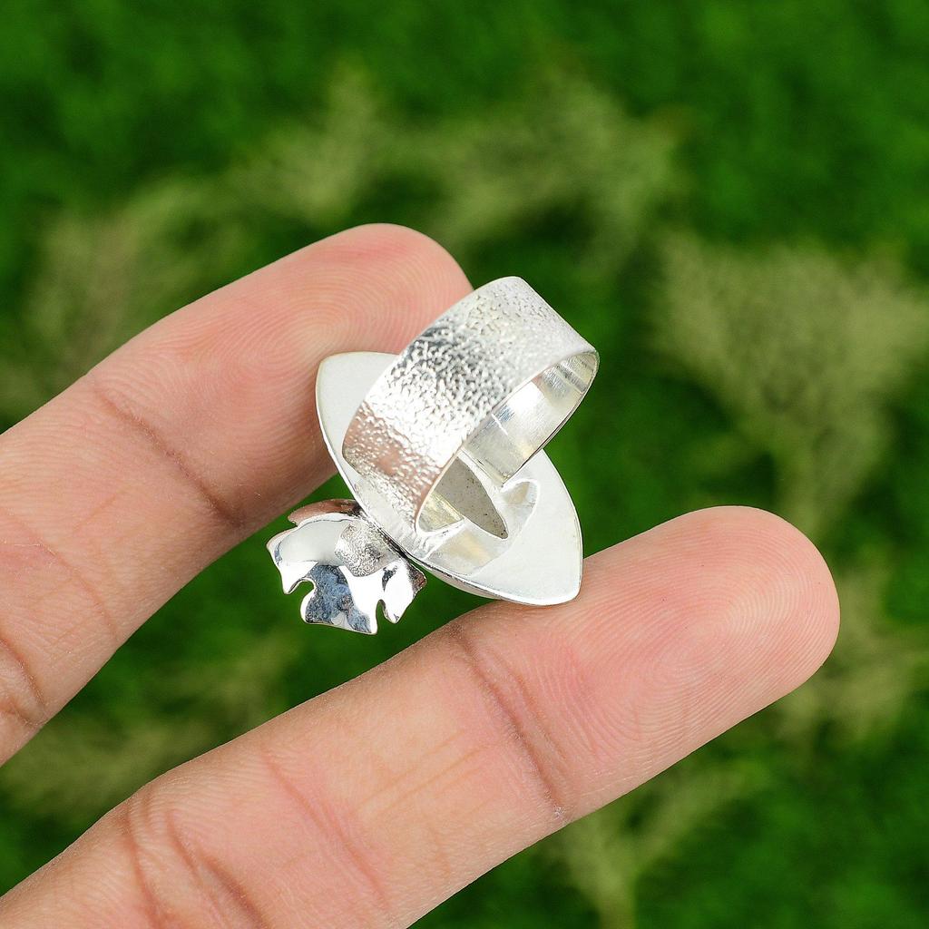 Multi Stone Flower Ring Size 8.25 925 Silver Natural Rainbow Moonstone