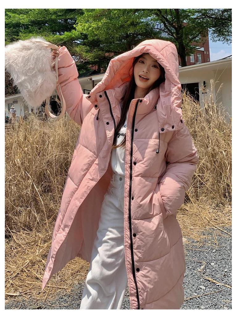 Женское зимнее пальто 2024 года с капюшоном, удлиненное, хлопковое - Толстое, теплое и длиной ниже колена