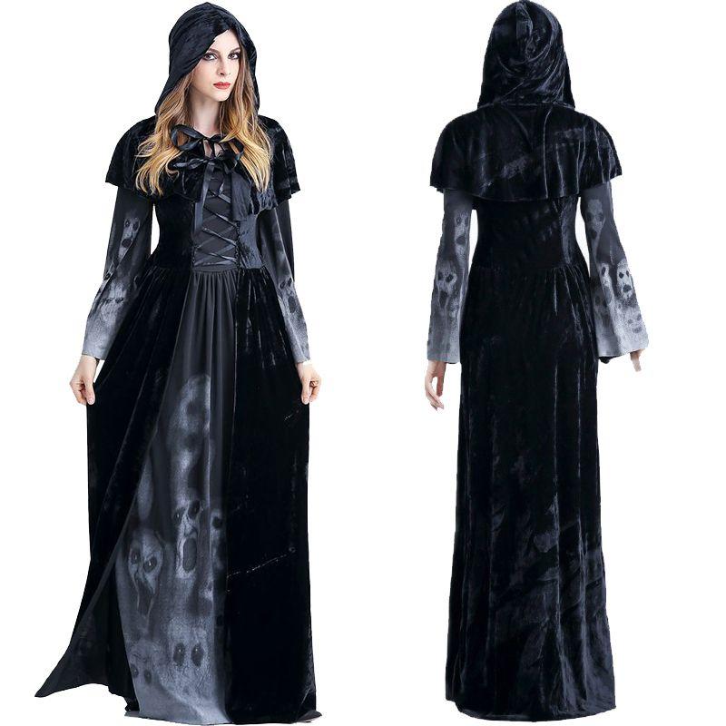 Enchanting Women's Wicked Queen Gothic Witch Costume With Elegant Long Bell Sleeves