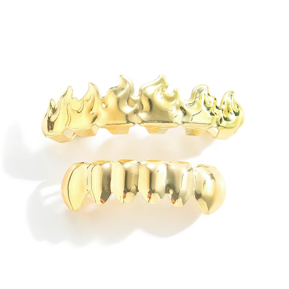 G004 Fire Grillz Brass Flame Gold Tungsten Braces for Hot Sale HIPHOP Hip Hop Jewelry Personalized New Version