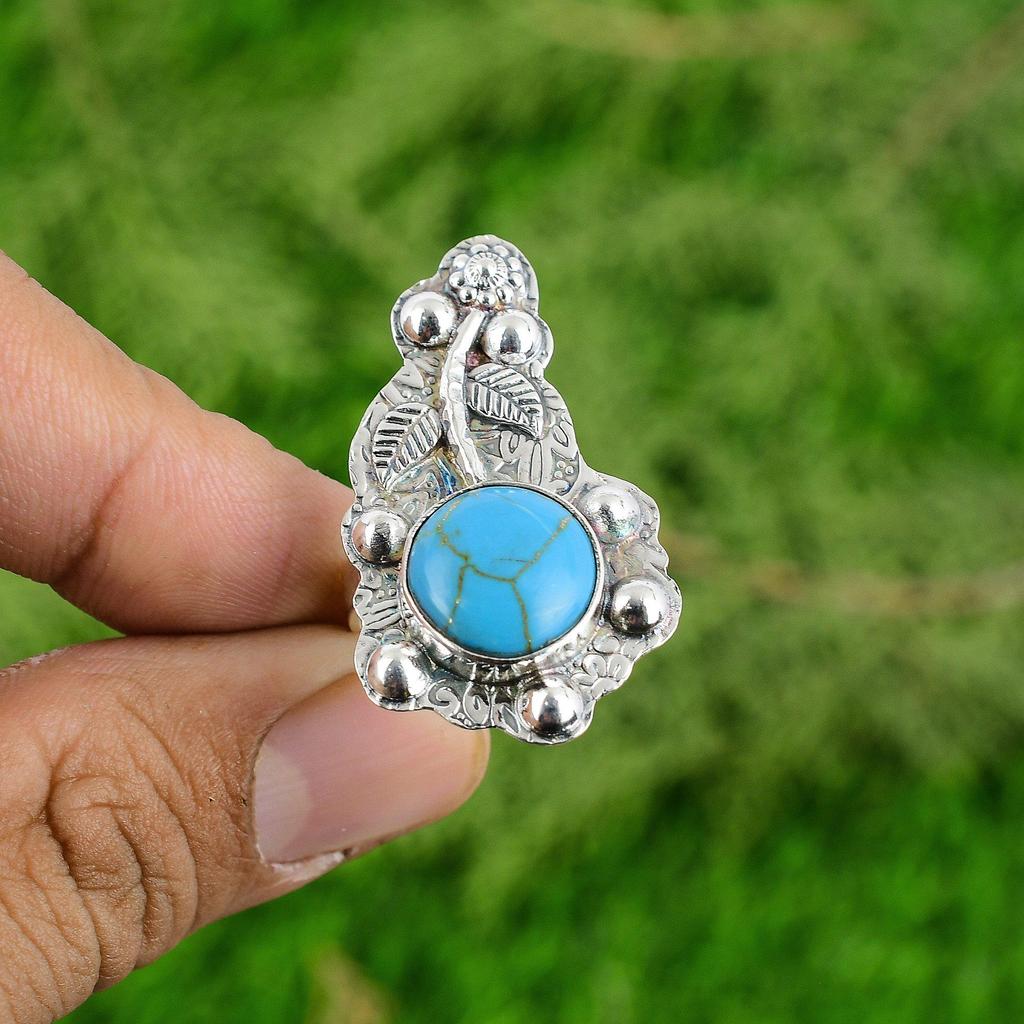 925 Sterling Silver Natural Copper Arizona Turquoise New Multi Stone Flower Ring