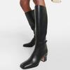 Cow Leather Autumn Winter Shoes Stiletto Thick Med Heels Big Size 46 European Style Keep Warm Thigh High Boots