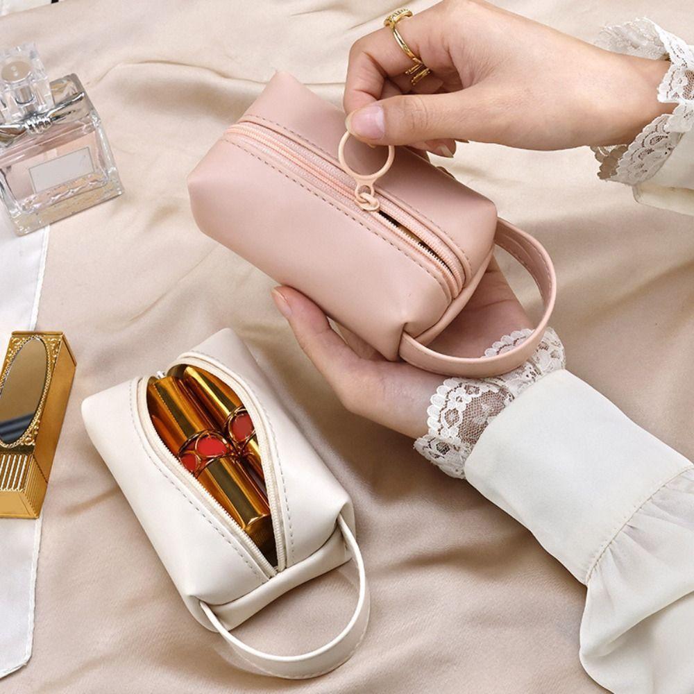 Portable PU Makeup Bag Handle Travel Toiletry Bag Simple Mini  Cosmetic Bag  Camping