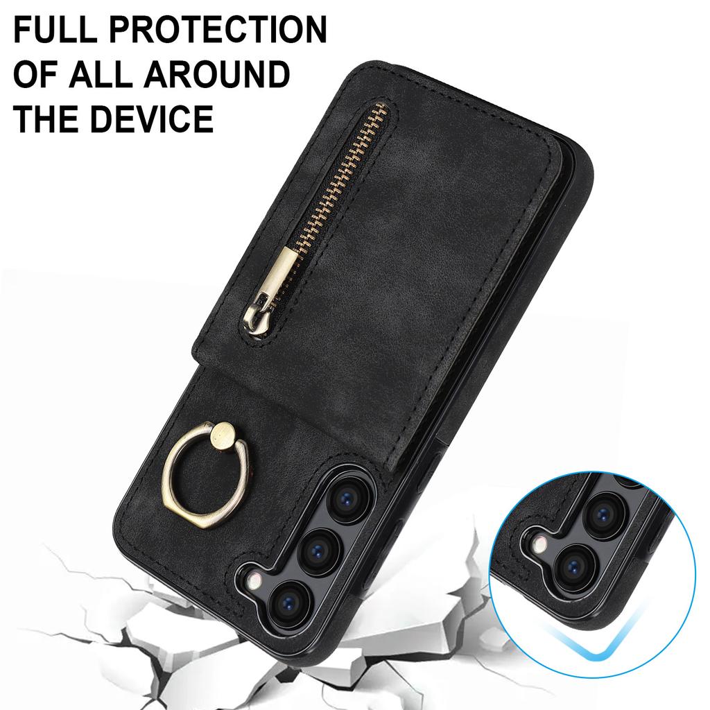 Чехол-подставка с RFID-блокировкой для Samsung Galaxy S23, противоударный чехол для телефона из ПУ+ТПУ с кошельком на молнии