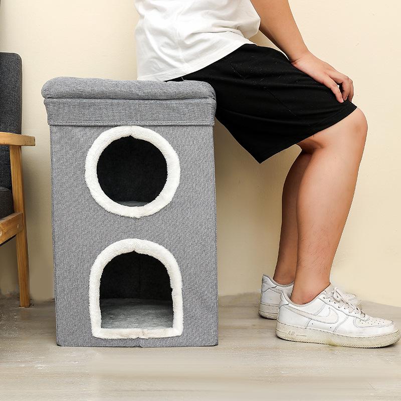 Three-Story Universal Cat Villa: Warm Bed, Scratching Post, Double-Layer, Foldable for All Seasons