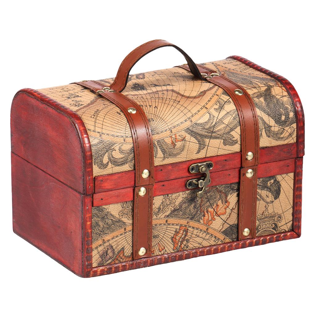 Pirate Treasure Chest Vintage Wood Storage Jewel Box Cosmetics Decorative Trunk Case Durable Organizer Gift Package Toy