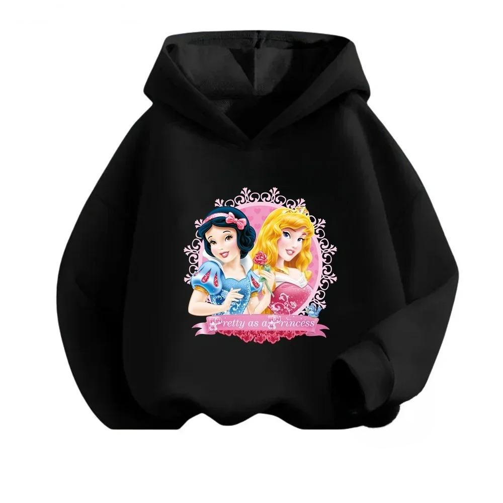 Casual Girls Hoodie with Lovely Cartoon Princess Characters Graphic On Chest, Long Sleeve Soft Sweatshirt, Nice Gift for Girls Daily Outdoor Wear