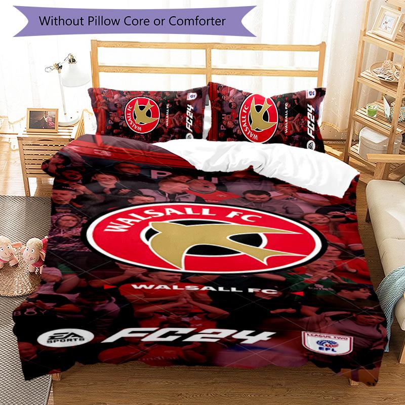 Walsall FC 3pcs Bedding Set Duvet Cover Closure Includes 1 Duvet Cover & 2 Pillowcases for All Seasons Bedroom Home Dorm Decor