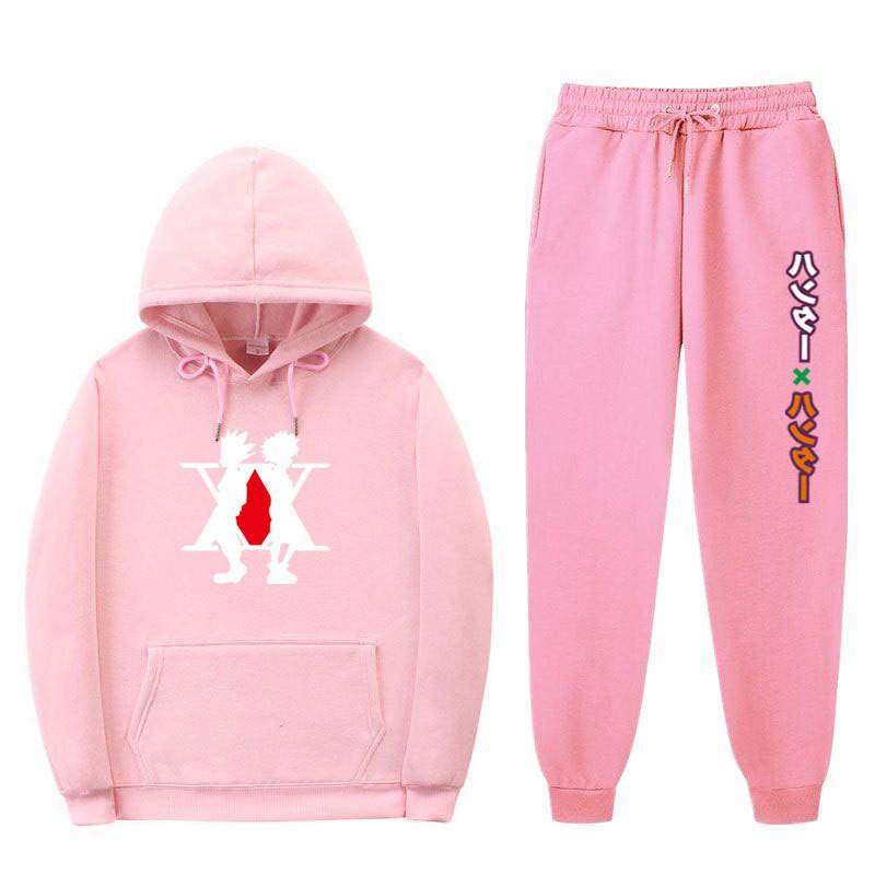 Mens Winter Warm Hooded Sweatshirt Pants Set Anime Inspired Casual Tracksuit Cotton Blend Thick Fleece Lined