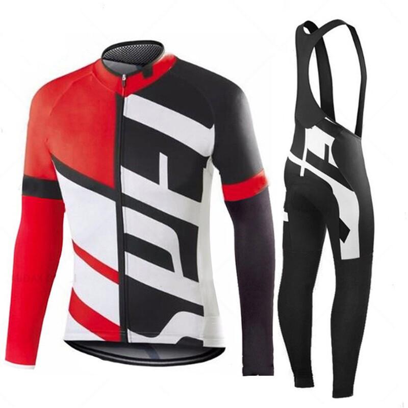 Mens Long Sleeve Cycling Jersey Bib Shorts Set Road Bike Racing Team Wear