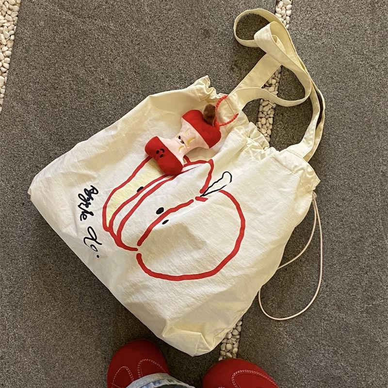 Apple Canvas Drawstring Shoulder Bag: Lightweight, Versatile, Large Capacity Tote for Students