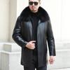 Mid-length Down Jacket Men's Middle-aged and Elderly Genuine Leather Coat Lapel Thickened Jacket Casual Jacket Winter