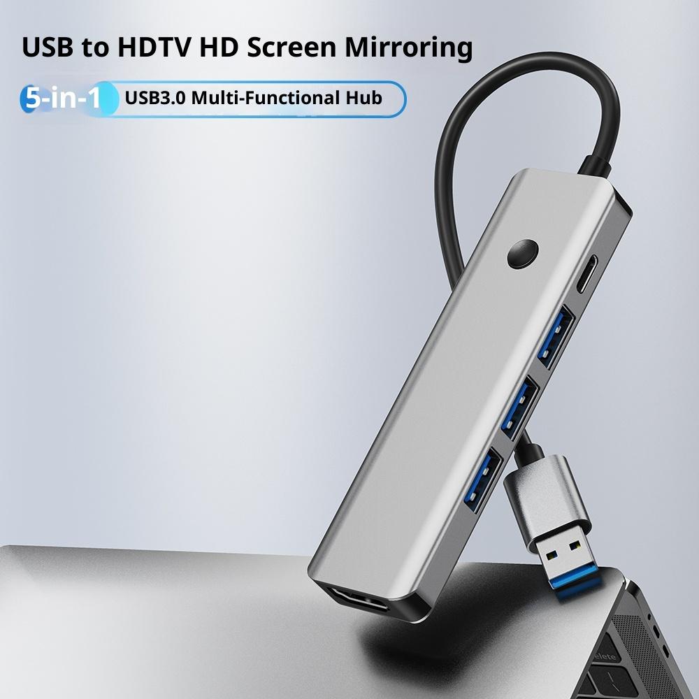 BYL-2526 USB-C 5 Port Hub 5 in 1 USB 3.0 to HDMI Video Adapter Cable for Laptop/TV/DVD Player/Projector