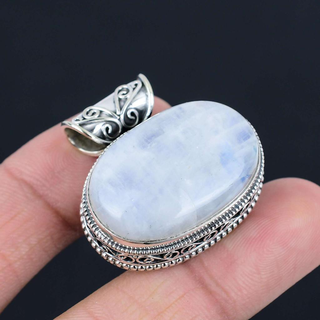 Rainbow Moonstone Gemstone Pendant Solid 925 Sterling Silver Pendant Jewelry Gift For Unisex