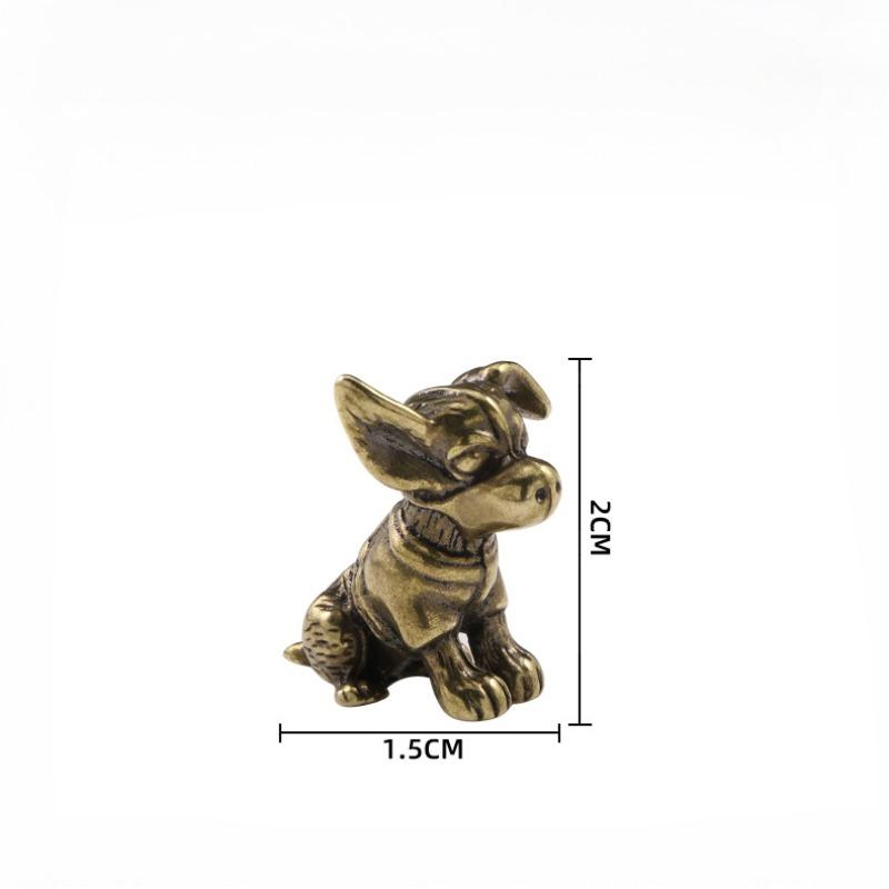 Solid Copper Puppy Miniatures Figurines Antique Brass Ornaments Cute Dog Statue Tea Pet Desk Ornaments Home Decoration Crafts