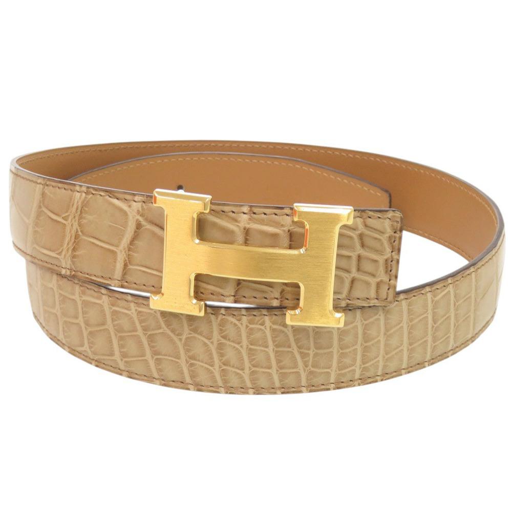 Б/у ОРИГИНАЛ HERMES Ремень Constance с пряжкой H Бежевый аллигатор