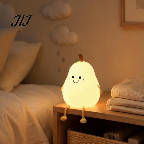 Decorative Pear Lamp for Bedroom Silicone Night Light, Touch Rechargeable Tapping Bedside Lamp, Toddler Room Sleep Aid Cute Warm Atmosphere