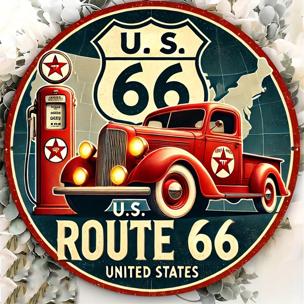 Hisun Tin Sign Vintage Route Sign Circular Metal Tin Plaque for Man Cave Garage or Gifts
