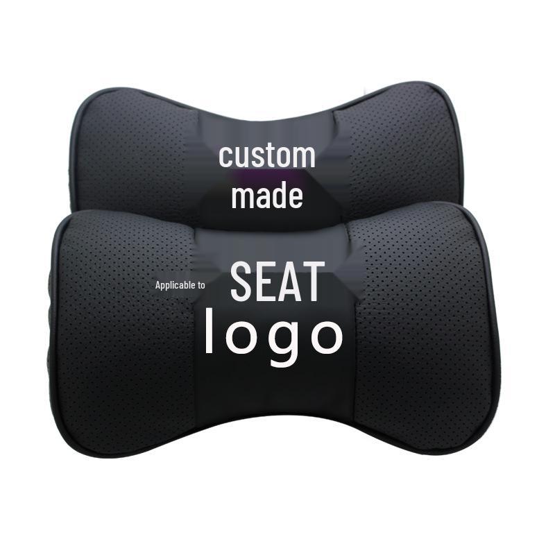 Genuine Leather Car Neck and Headrest Pillow - Custom Logo Option Available