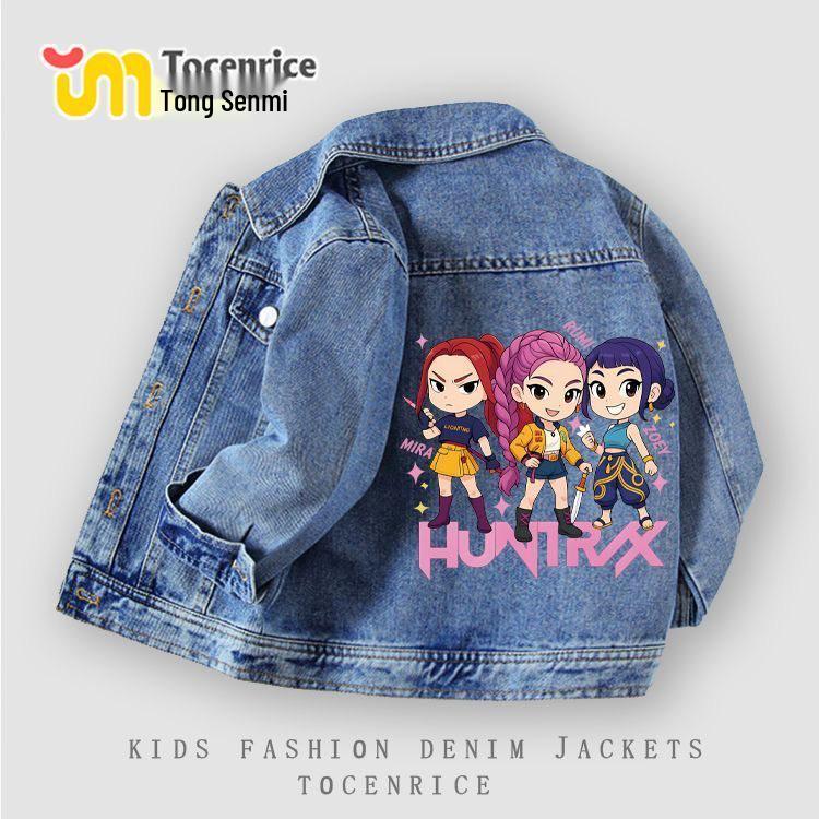 Джинсовая куртка K-pop Witch Girls Весна/Осень 2026 - Модный дизайн с лацканами для детей среднего и старшего возраста