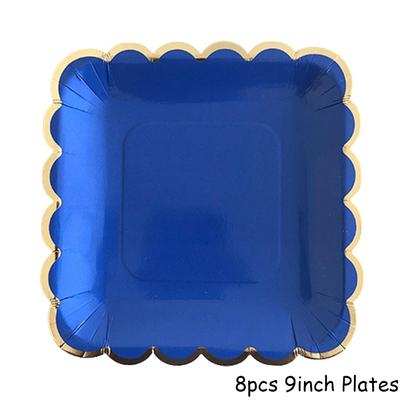Одноразовая посуда голубого цвета, бумажные тарелки для вечеринок, стаканчики, трубочки, сувениры для детского душа, товары для дня рождения, золотые украшения для вечеринок, карнавала, свадьбы