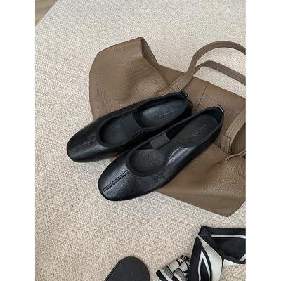 Овчина~ Круглый носок Эластичный ремешок Универсальные кожаные туфли Мэри Джейн Женские балетки на плоской подошве