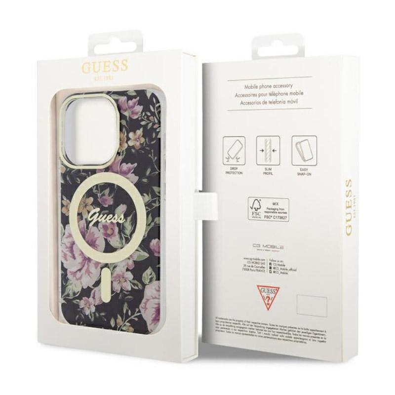 Guess Flower Magsafe - Etui Iphone 14 Pro (Czarny)