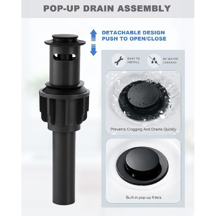 2 Handle 3 Holes Widespread Bathroom Faucet, Bathroom Sink Faucet with Copper Pop Up Drain, Black & Gold Lavatory Faucet Swivel Spout with Drain