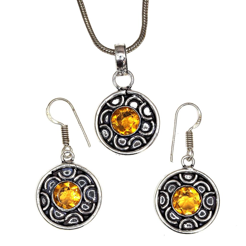 Citrine Set Jewelry Women Pendant Earring Gemstone Earrings Gems Green