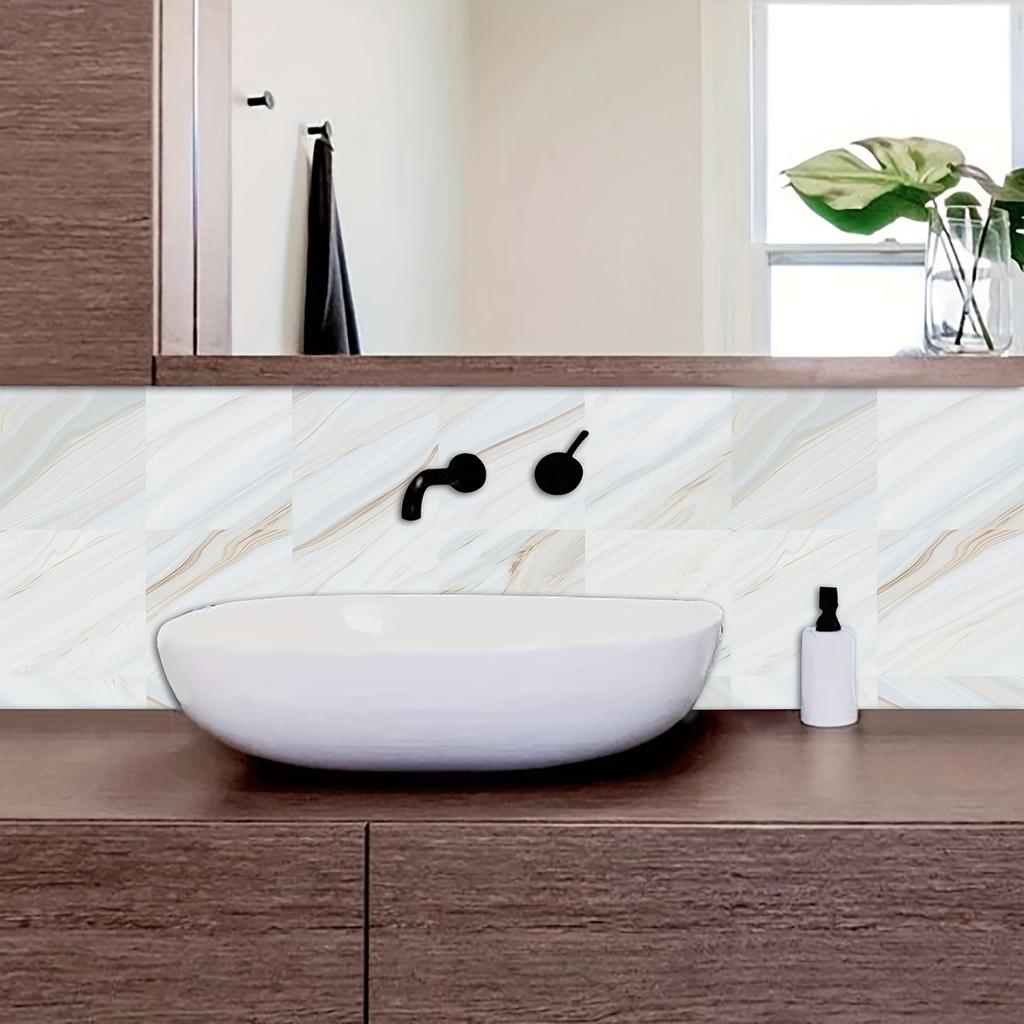 10pcs Self-adhesive Removable PVC Imitation Tile Stickers Simple Marble Pattern Square Waterproof Wall Stickers For Home Decor