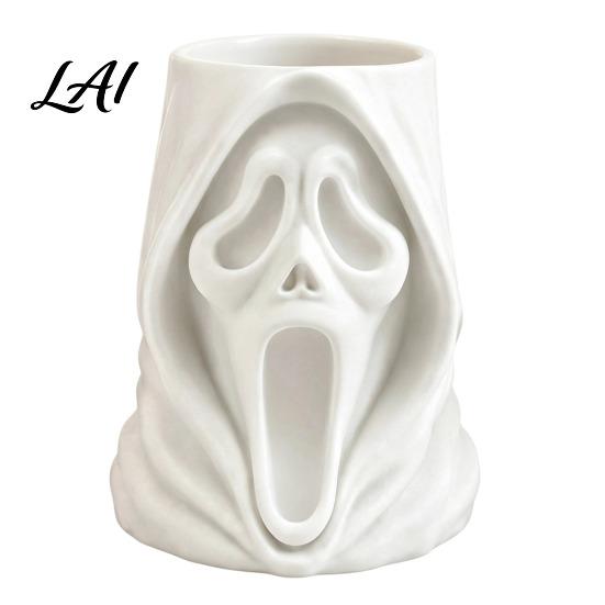 Small Ornament Holder Halloween Ghost Face Candy Bucket 3D Printed Trick or Treat Snack Holder Spooky Table Centerpiece Screaming Desktop Organizer
